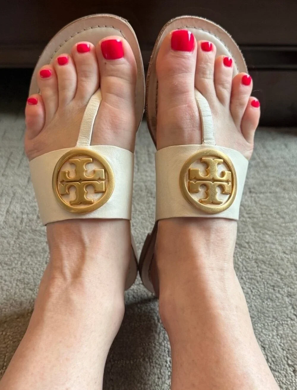 Tory Burch Benton Bands Thong Sandals White/Gold Size 10.5